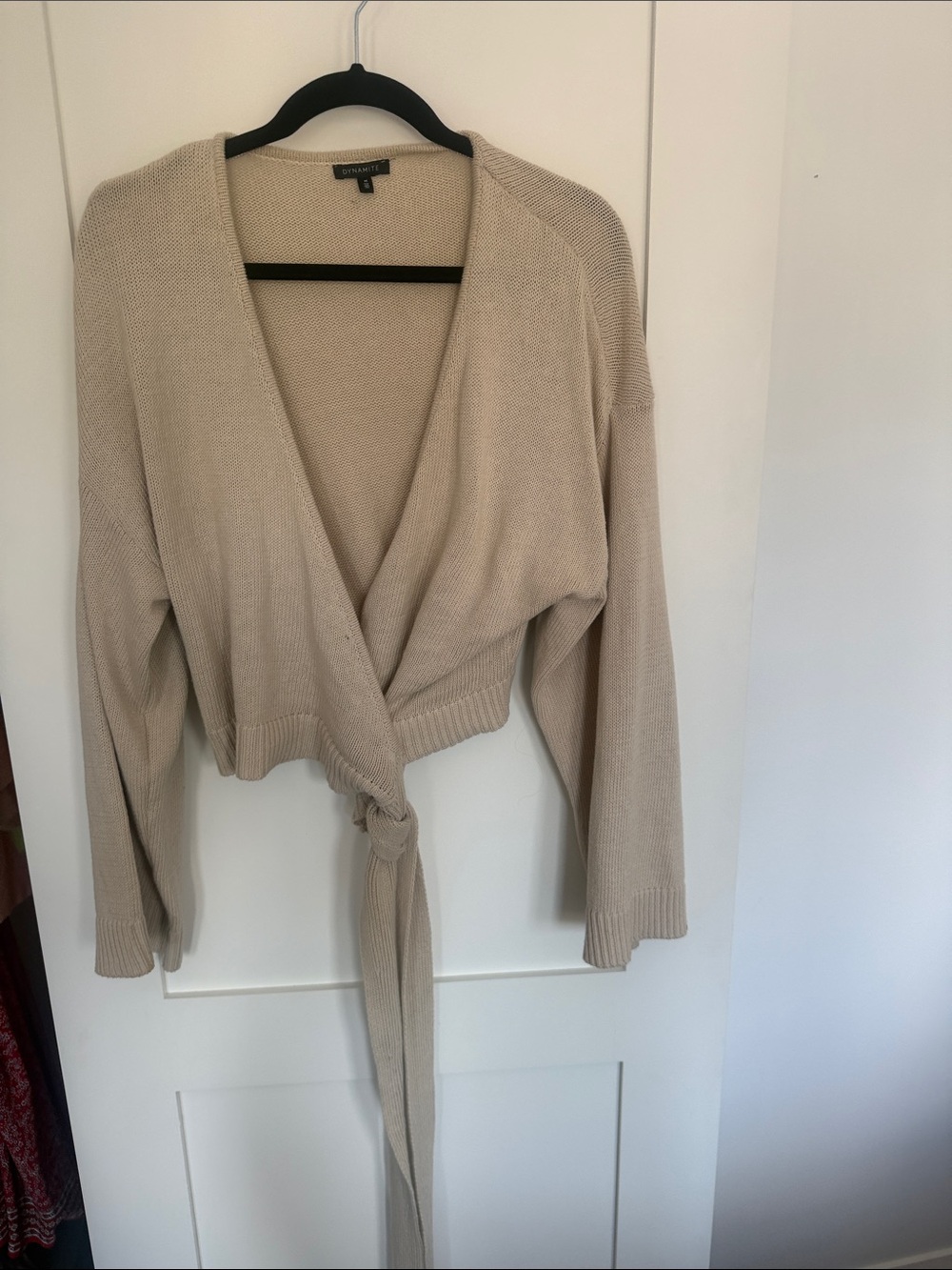 Dynamite Neutral Tie-Front Cropped Cardigan